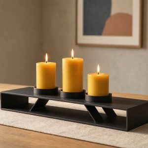Modern Matte Black Metal Candle Tray Holder for Minimalist Dining Centerpieces and Stylish Geometric Home Decor Display