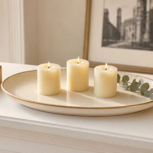 Classic Oval Ceramic Candle Tray for Elegant Dining Room Mantle Decor and Thoughtful Housewarming Presents for Family