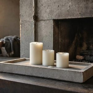Industrial Concrete Candle Tray Plate for Urban Loft Apartment Fireplace Decor and Minimalist Brutalist Interior Styling