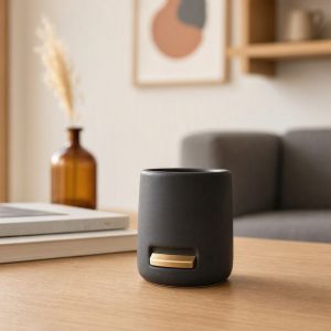 Modern Matte Black Ceramic Match Striker Holder for Minimalist Living Room Table and Stylish Home Decor Accent
