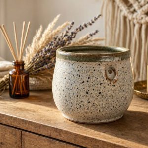 Handcrafted Speckled Ceramic Match Striker Pot for Bohemian Bedroom Dresser and Relaxing Aromatherapy Spa Nights Everyday