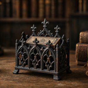 Ornate Gothic Black Cast Iron Match Box Holder for Vintage Halloween Tablescapes and Moody Dark Academia Accents