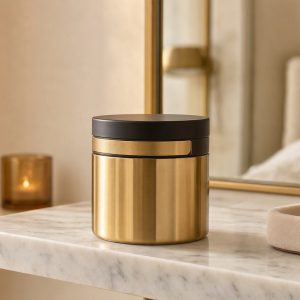 Chic Brass Match Striker Container Jar for Glamorous Bedroom Floating Shelf Decor and Modern Luxury Living Spaces