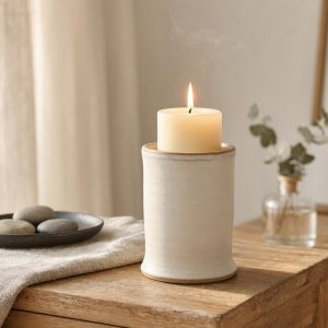 Handcrafted Nordic Ceramic Pillar Candle Holder for Minimalist Home Decor and Relaxing Aromatherapy Spa Nights Everyday