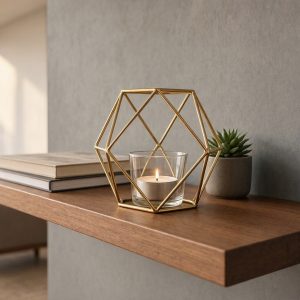Geometric Gold Wire Tea Light Candle Holder for Trendy Modern Apartment Living Room Floating Shelf Decor